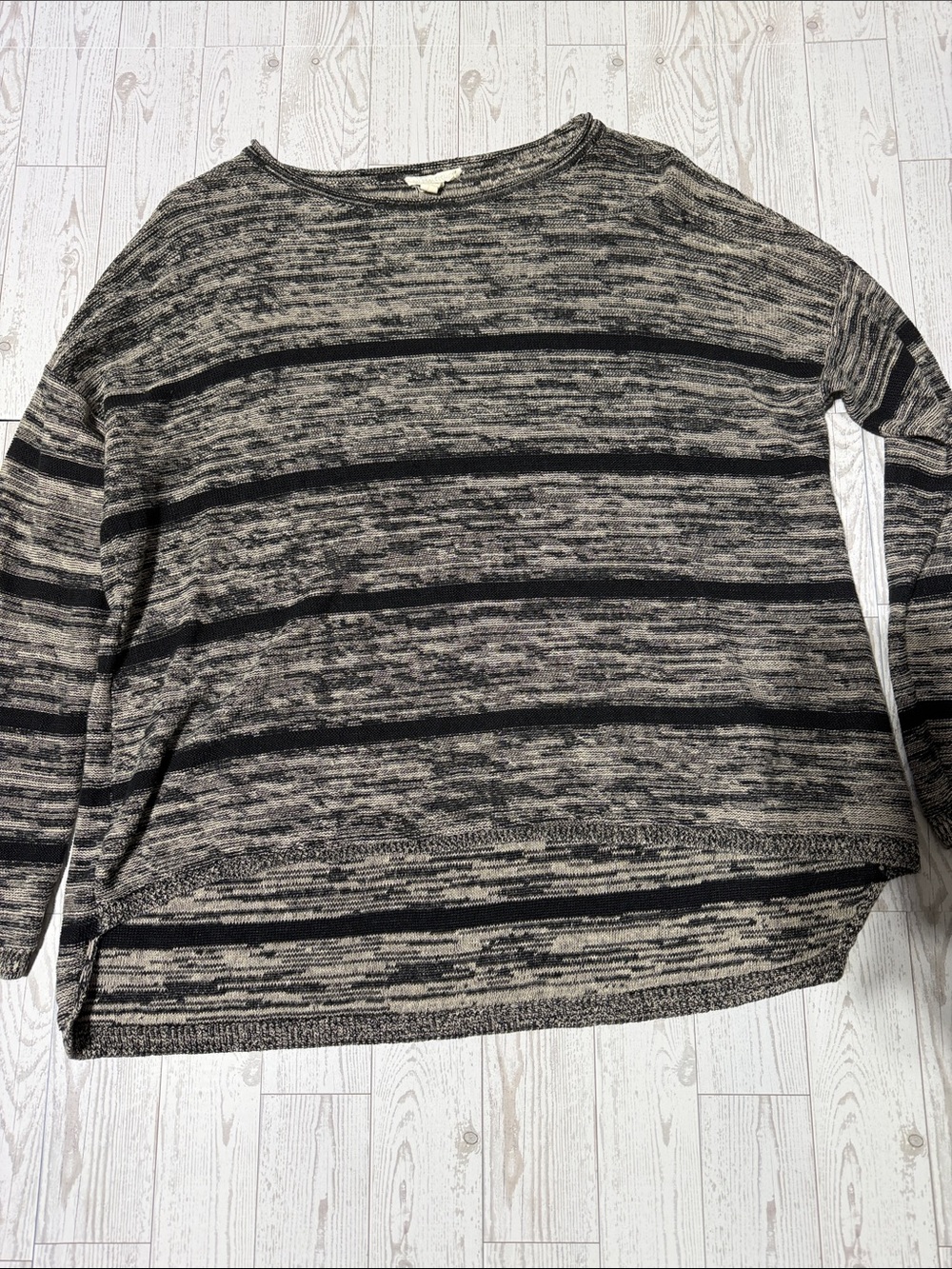 Eileen Fisher Black & Gray Striped Crewneck Sweater